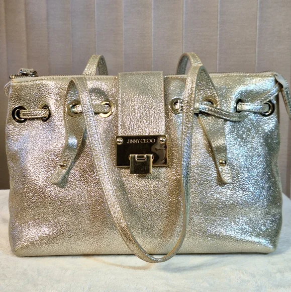 Jimmy Choo $1395 Rhea Bag Metallic Leather Tote Bag - Picture 16 of 16